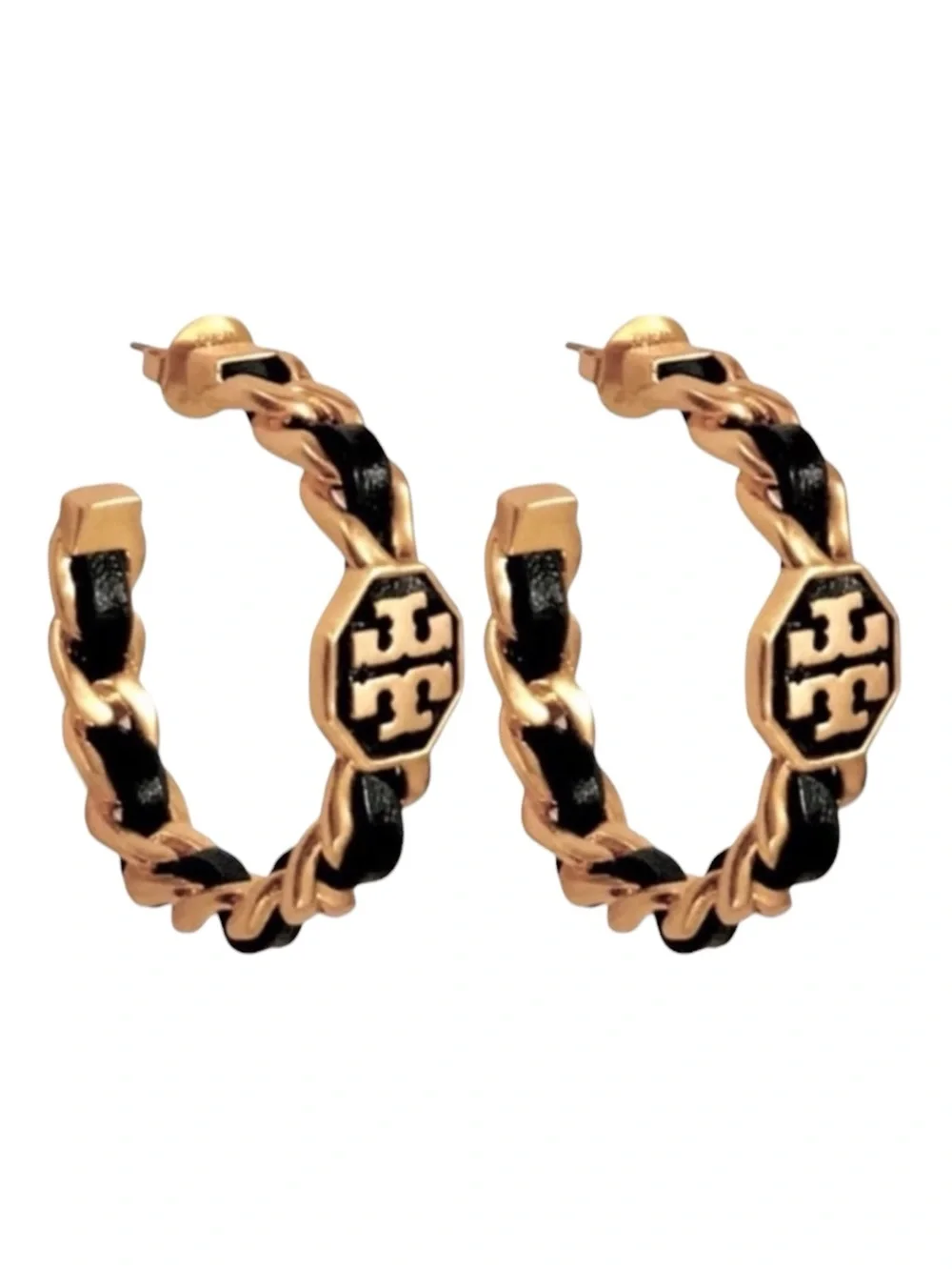 Tory Burch Marion Black Woven Hoop Earrings